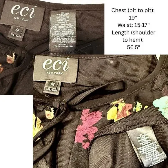 ECI Black Floral Y2K Ruffle Vintage Fairy Tiered Moody Maxi Dress Whimsigoth M‎ - Picture 9 of 9